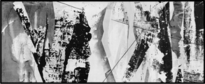Sichtweite, 2023, Collage Acryl Dècalcomanie Papiere auf Leinwand, 40x100cm