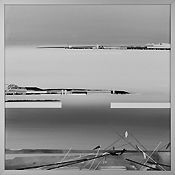 An Land 02, 2025, Collage Mixed Media, gerahmt Alu Silber,30x30cm