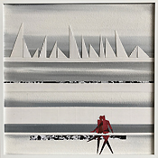 Regatta, 2024, Collage Mixed Media auf Hartfaser, Unikat, gerahmt 30x30cm, sold